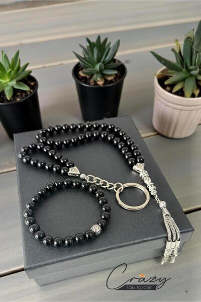 CRAZY TAKI TASARIM طقم هدايا ثلاثي من حجر العقيق الأصلي 8 مم - سبحة - سوار - ...