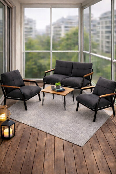 UFUK HOME Bahçe Mobilyası 2 1 1 Miray Bahçe Takımı Metal Sehpalı Balkon Takım...