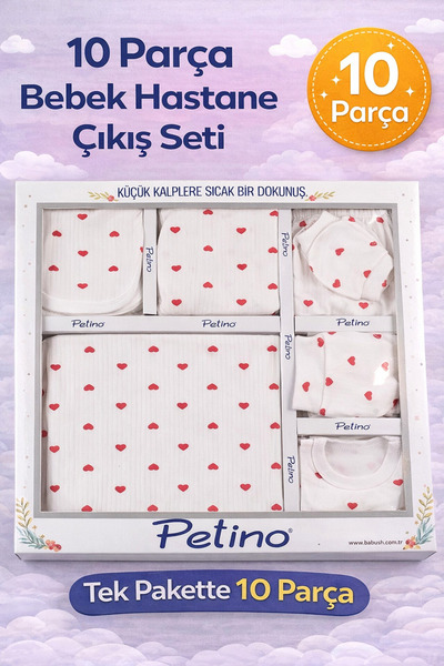 Petino Kalp Desenli 10 Parça Kız Bebek Yenidoğan Hastane Çıkışı – %100 Pamuk ...