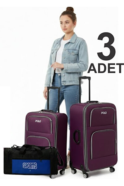 KARİZMA POLO 4-Wheeled-Bellowed-Very Lightweight 2 Pieces Fabric Suitcases La...