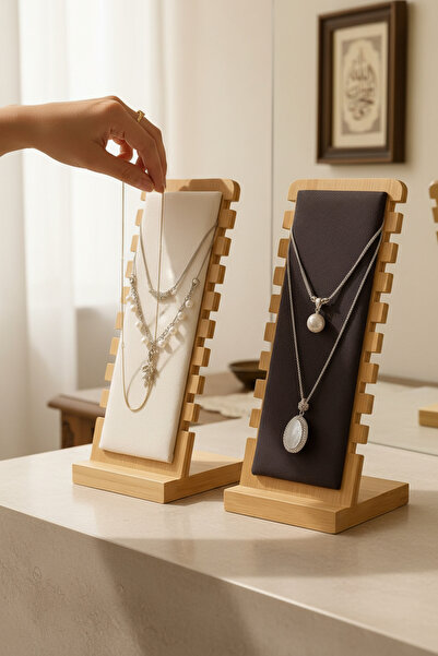 segalife 2 Li Dekoratif Ahşap Takı Organizer Stand Kolye Bileklik Aksesuar Dü...