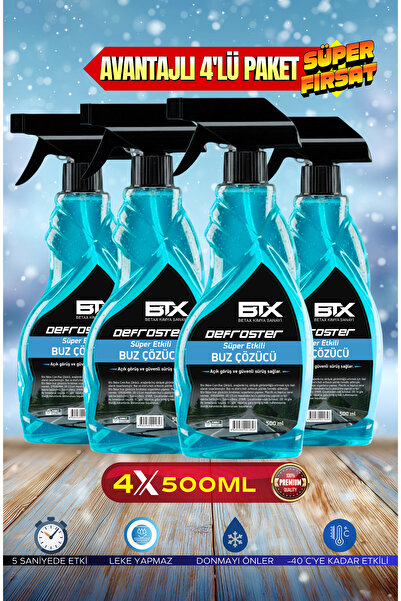 Betax 4 ADET - Araç Cam Kapı Buz Çözücü Buzlanma Önleyici Sprey 500ml X 4 Adet
