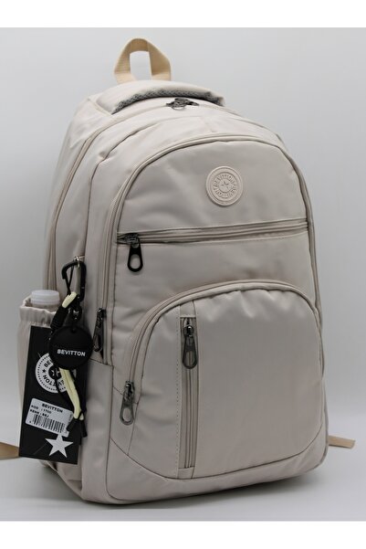 Bevitton Beige School Bag Waterproof Fabric Unisex School Backpack 1710