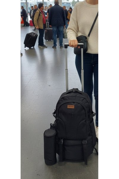 ROWAN ÇANTA 2-Stage Wheeled Thermal Flask Bag with Wheels and Bag, Black Cabin Size, Portable Travel Backpack 56*34*27 cm