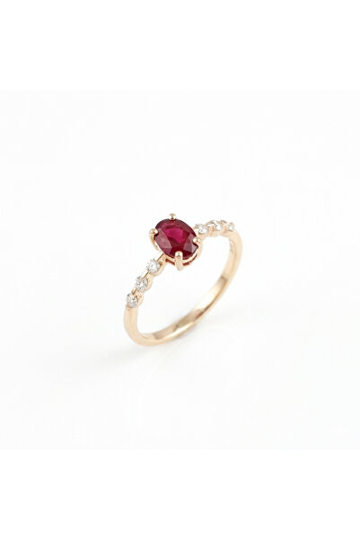 GIBYJEWEL Kırmızı Oval Zirkon Taşlı Pırlanta Modeli 925 Ayar Minimal Rose Güm...