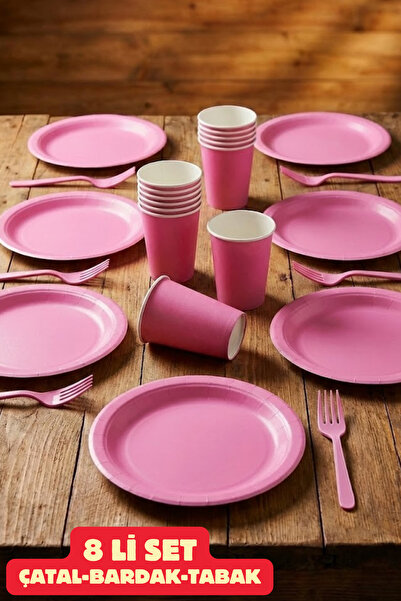 Baloncu Dede Karton Pembe 8 Adet Renkli Tabak Bardak Set Doğum Günü Süsleme P...