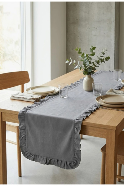 ÇIQRIK HOME Çiqrik Home Natural Frilly Vintage Gray Runner 40X110 cm