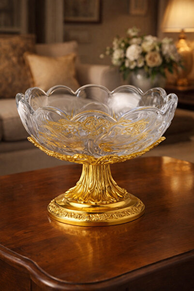 Generic Glass date bowl with a gold metal base and royal engravings