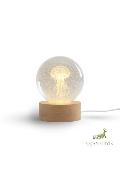 UçanGeyik 3D LED Deniz Anası Kristal Küre – Sarı Işıklı, Dekoratif ve Hediyel...