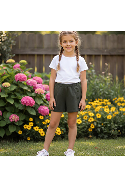 fancykidsantalya Girl's Shorts Left Side Accessory Buttoned Khaki Color 100% ...