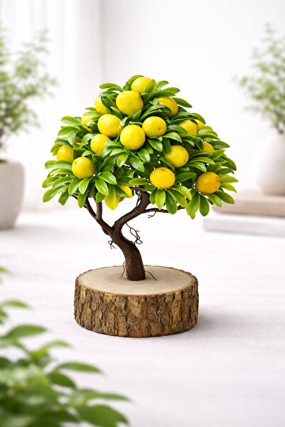 Lineva Doğal Kütük Üstü Yapay Limon Ağacı | Ev & Ofis Dekorasyon | Masaüstü &...