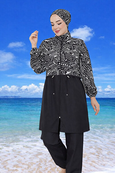 DLC Tekstil Costum de baie hijab cu model mixt cu talie elastică și cadou pen...