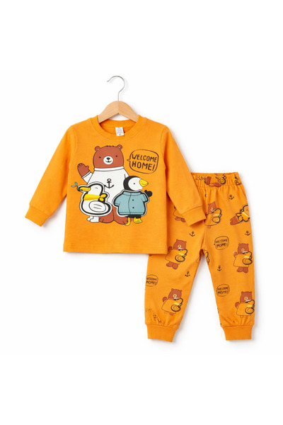 Akcan Bear and Penguin Printed Children's Team Mustard