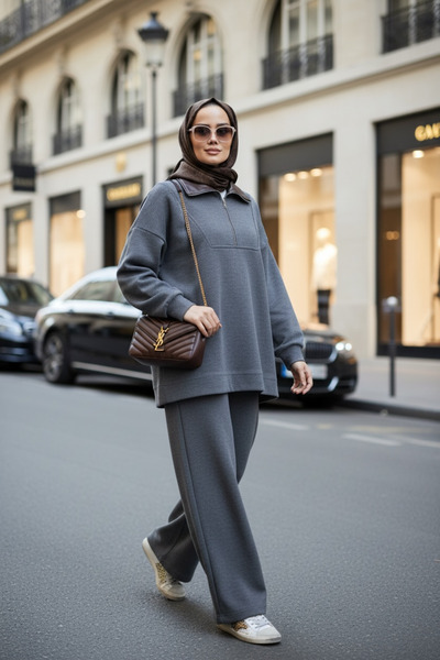 Aselim Hijap Moda طقم أوسلو كومفورت – طقم حجاب مزدوج من قماش سلانك أنثراسيت