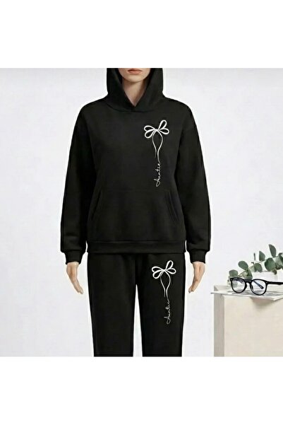 LELVANİ Ribbon Patterned Print - K Hooded Tracksuit Set