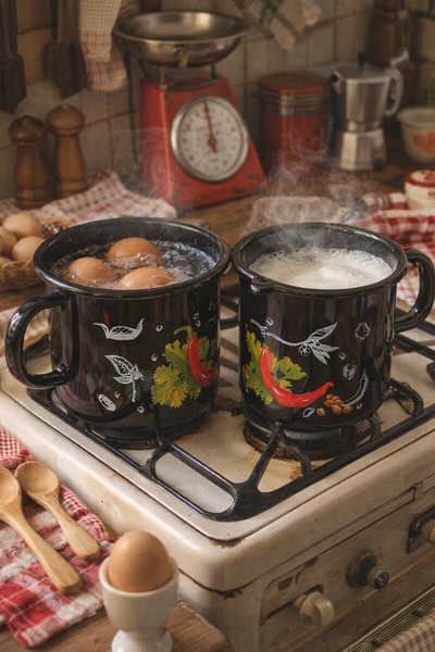 EBRULİEMAYE Pepper Enamel Milk Pot 1.5 Liters 12 cm Diameter Yogurt Milk Soup...