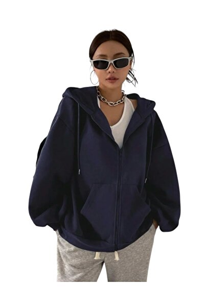 Always AKY Hırka LACİVERT Fermuarlı Kapuşon