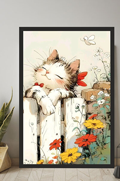 Cadran Kedi tasarımlı Çerçeve Görünümlü Mdf Tablo