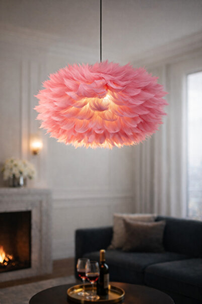 Luna Lighting Flora Model Pembe Tüylü Modern Sarkıt Tekli Avize