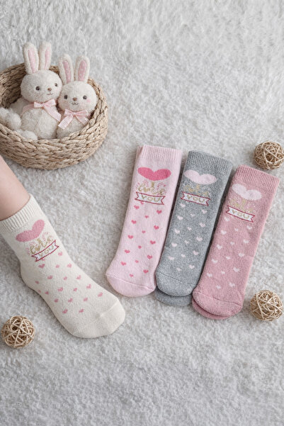 EFİLACCESSORİES 4 LÜ KAYDIRMAZ TABANLI HAVLU KIŞLIK 7-8 YAŞ KIZ ÇOCUK ÇORAP