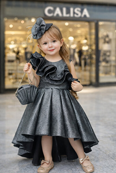 CALİSA Kız Çocuk Önü Kısa Arkası Uzun Model Simli Abiye Mezuniyet Elbisesi Ba...