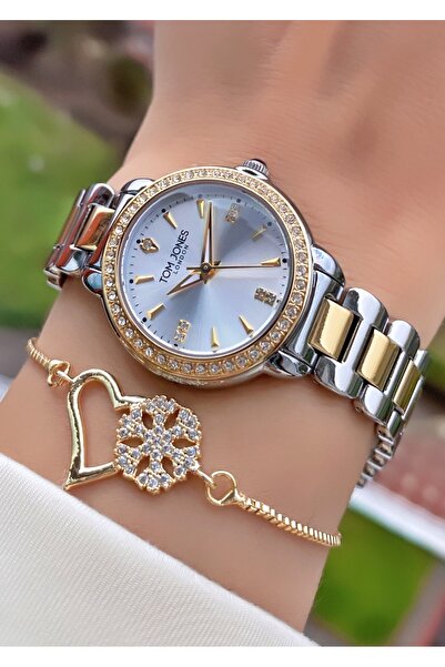 Tom Jones Marka Sarı Gümüş Renk 2 Yıl Garantili Kadın Kol Saati - Bileklik He...