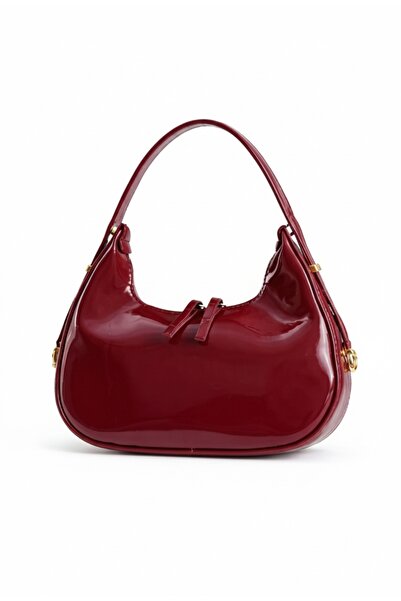 Silblack Shiny Patent Leather Double Zipper Lock Strap Baguette Hand and Shou...