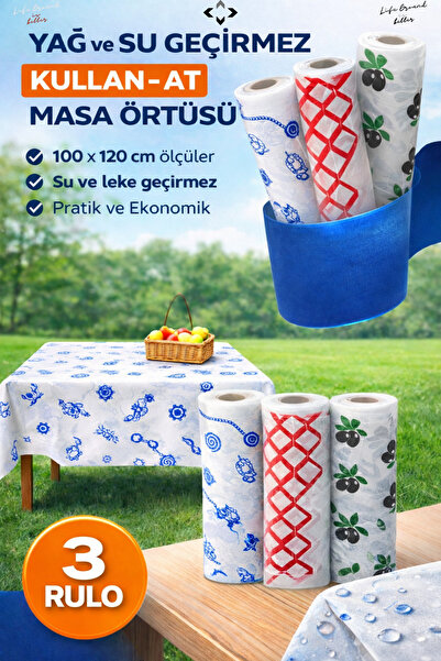 LİGROUND 3 Rulo Tek Kullanımlık Kağıt Piknik Örtüsü - Kullan At Masa Örtüsü B...