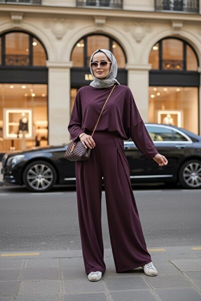 Aselim Hijap Moda طقم ملابس إسلامية مكون من قطعتين بقماش خفيف الملمس وطيات وس...