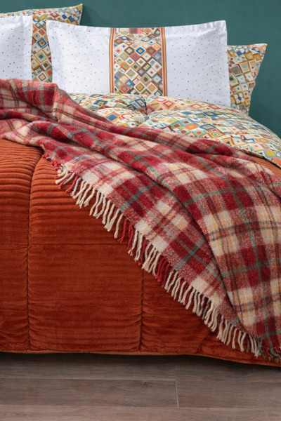 Kula بطانية صوف مزدوجة للرجال من ميسوكات، منسوجة يدويًا من الصوف الطبيعي العض...