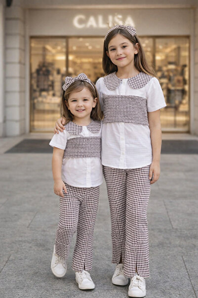 CALİSA Kız Çocuk Bebe Yaka Gömlek Ve İspanyol Paça Pantolon Takım Yazlık