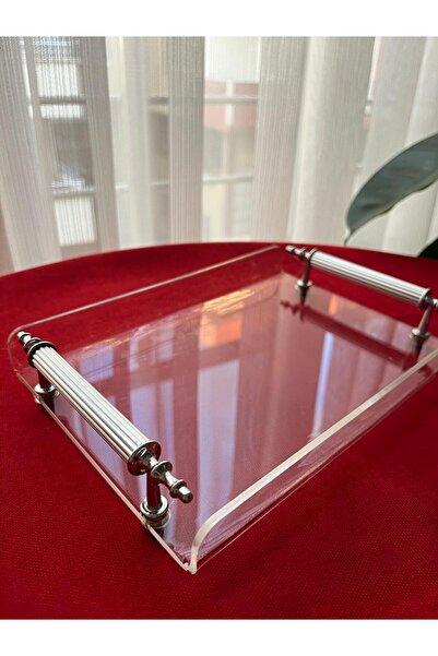 PLEKSİ ORGANİZER Pleksi Silver Kulplu Mini Tepsi