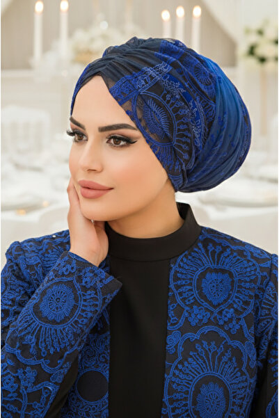 Aişe tesettür Boneta de înfășurare Saks Black Gathered