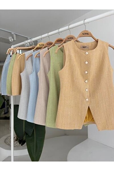 Butik Едолика Дълга жилетка Мини пола Ленен комплект с пламъчен мотив 10148