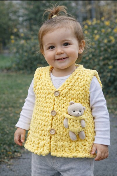 A&D HANDMADE PUFFY FİNE EL ÖRGÜSÜ AYICIKLI YELEK