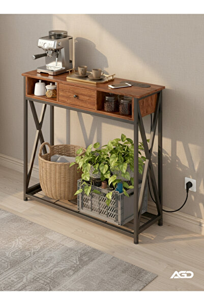 AGD طاولة قهوة عصرية للمدخل، مقاس 100×30×90 سم، مع رف تخزين ومخرج طاقة، وطاول...