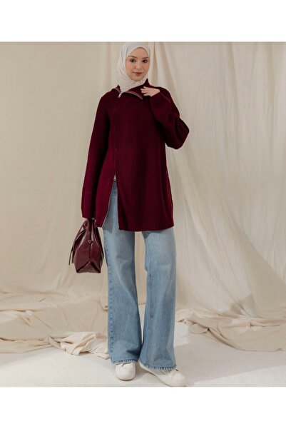 Butik Zipped Knitwear Sweater Burgundy
