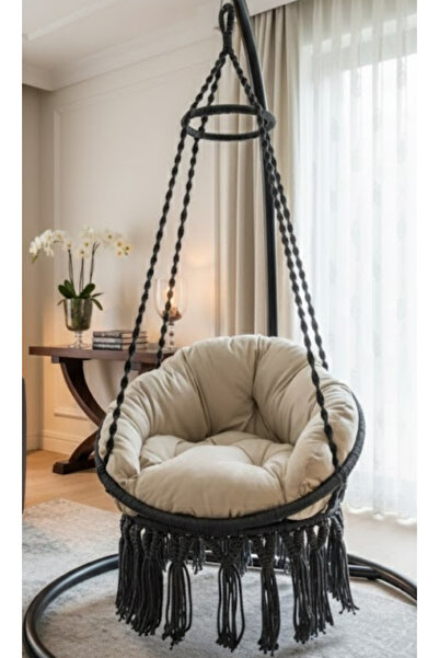 WOODSHUT Tek Kişilik Makrome El Örgüsü Salıncak (Antrasit Gri) Mis38003Antras...