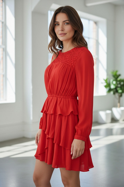 ONLY Rochie roșie stratificată Tale, roșie, 100% viscoză