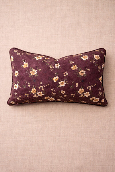 Alacastore غطاء وسادة مزخرف بالزهور باللون العنابي، مستطيل الشكل، كلاسيكي، بو...