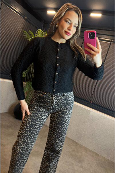 MİR STORE Siyah Bürümcük Kısa Triko Hırka