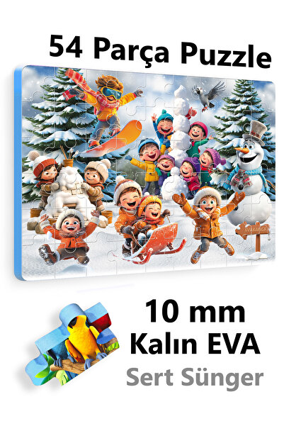 EVAKANCA 54 Parçalı Kalın Puzzle Yapboz Karda Oynayan Çocuklar