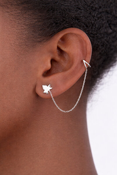 Argentum Concept 925 Ayar Gümüş Yaprak Figürlü Zincirli Kıkırdak Küpe - K033901