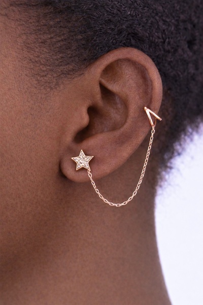 Argentum Concept 925 Ayar Gümüş Rose Yıldız Figürlü Zincirli Kıkırdak Küpe - ...