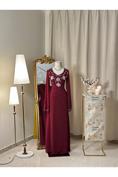 vanus fashion جلابية بورغندية بلمسات راقية 5514