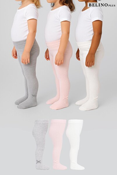 BELİNOPLUS عبوة من 3 جوارب طويلة مضلعة للفتيات الصغيرات مع إكسسوارات