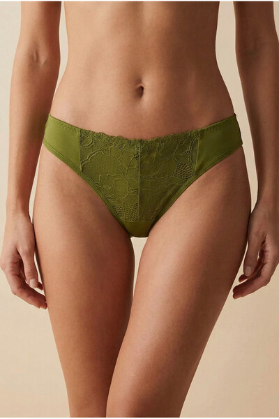 DE JUMO Women's Lace Detailed Front Panties Green