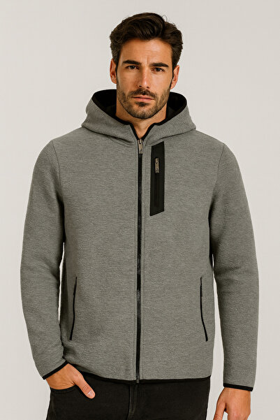NCS Erkek Gri Dokulu Scuba Kumaş Yüksek Fermuarlı Ön Cep Detaylı Hırka JEANS ...