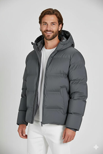 Jack & Jones JjKaitoworld Rüzgar Soğuk Geçirmez Puffer Gri Erkek Mont Kaban