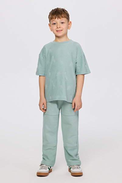 Panço Erkek Çocuk Dinozor Desenli Yeşil Tişört